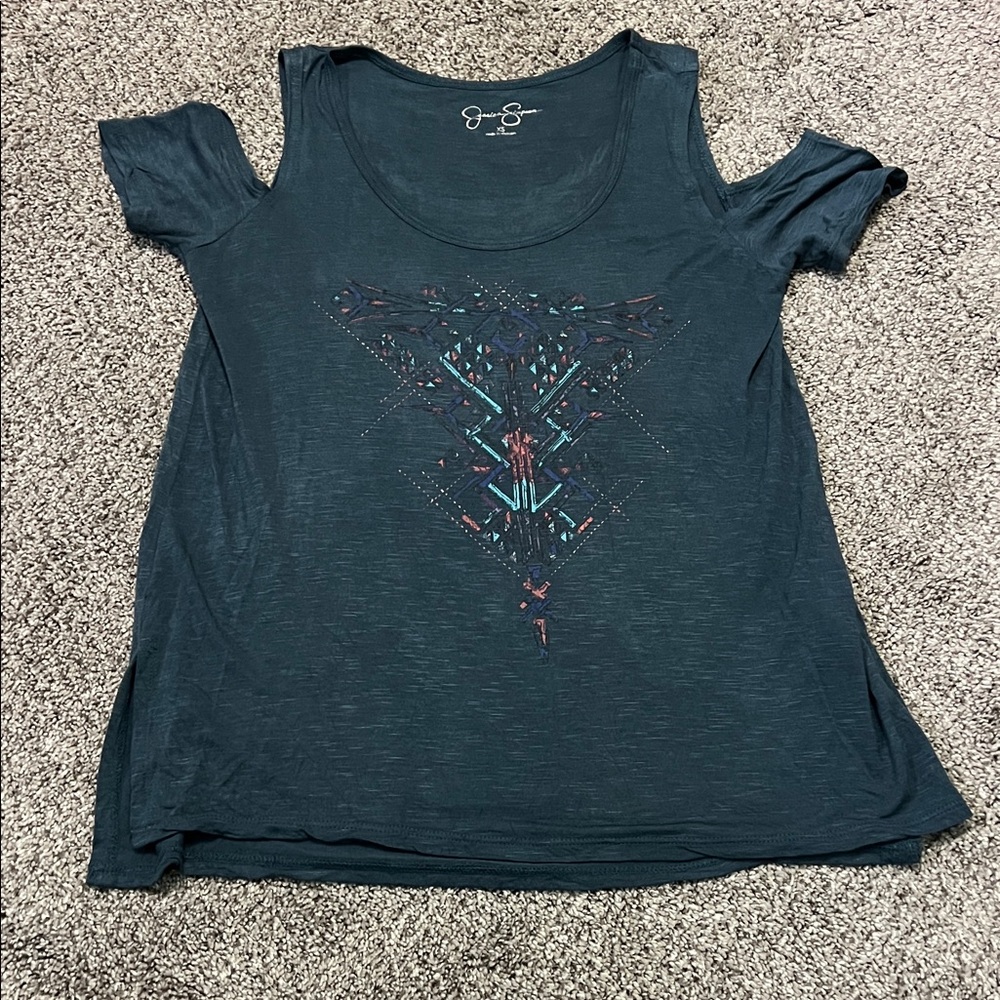 Jessica Simpson Cold Shoulder Top in Dark Teal